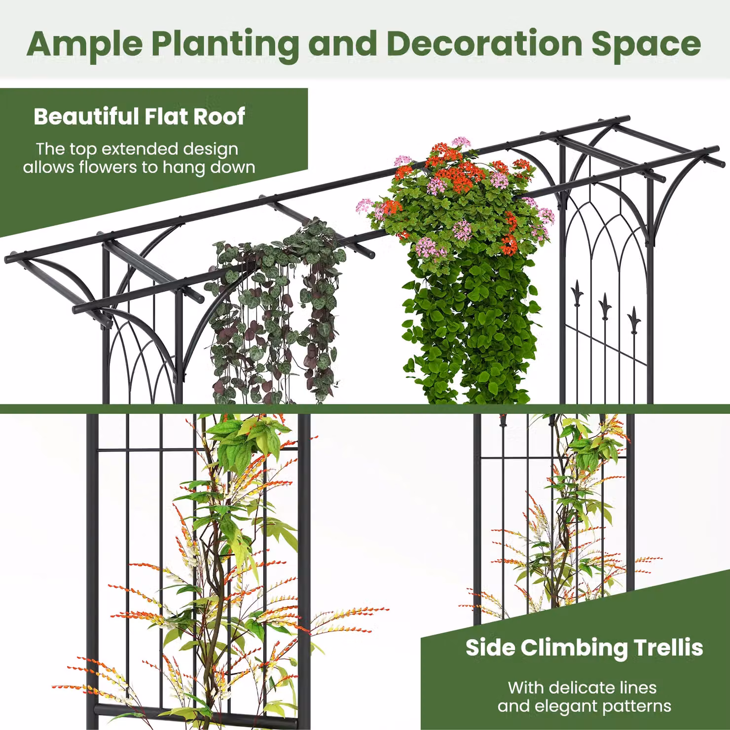 Gymax Black Metal Garden Arbor Archway for Climbing Plants, H 205 cm x W 155 cm x D 52 cm – 9