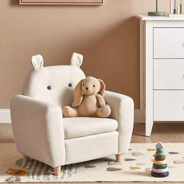 Wyld Haus Kids Hippo Armchair in Off-White Fabric with Beige Armrests, W/D/H: 59.0 x 44.0 x 61.0 cm – 1