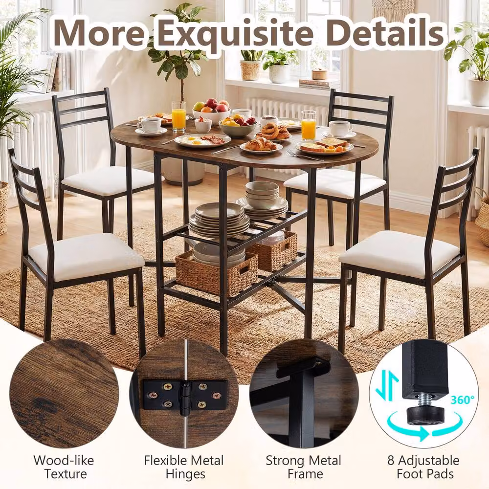 Costway Oval Folding Dining Table with 2 Drop Leaves in Brown – 7