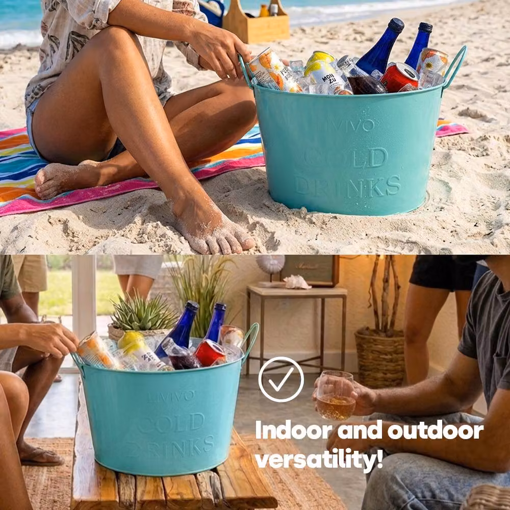 LIVIVO Galvanised Steel Drinks Bucket in Turquoise – 6
