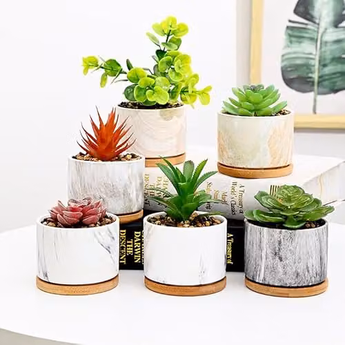 Simpa 6-Piece Set of Decorative Mixed Pattern Ceramic Plant Pots in Multicolour, H 7.3 cm x Dia 7.3 cm – 2