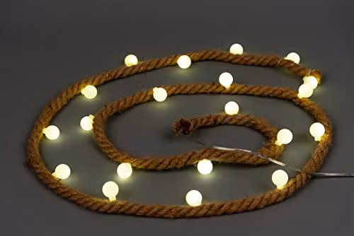 Shatchi Christmas Hemp Rope Silhouette LED Bulb Lights, Battery Operated Hanging Decoration for Home and Garden, Brown or Black – 1