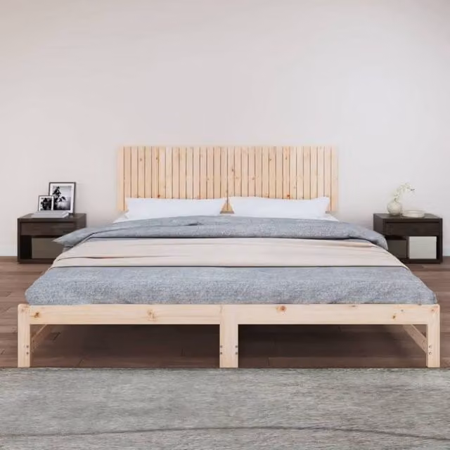 Berkfield Home Solid Wood Pine Wall Headboard in Beige, W/D/H: 204 x 3 x 60 cm