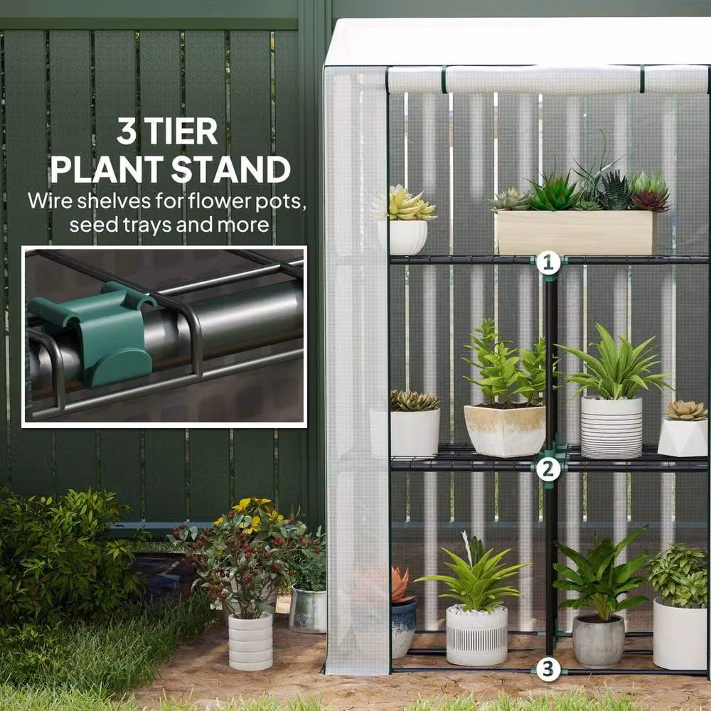 EONLION 3 Tier Mini Greenhouse with PE Cover in White, W/D/H: 100 x 40 x 150 cm – 3