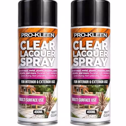 Pro-Kleen Matt Clear Lacquer Spray, 2 x 400ml, for Metal, Wood, Plastics and Ceramics