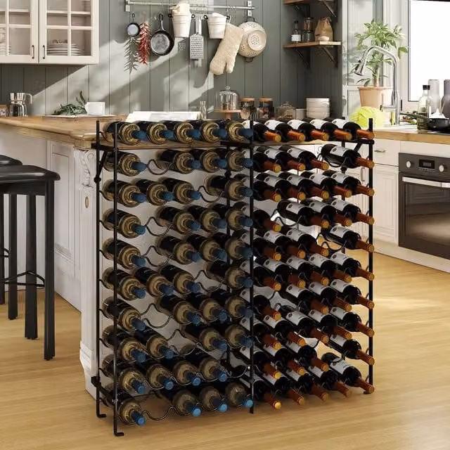 Costway 10-Tier Large 100-Bottle Wine Rack in Black Metal