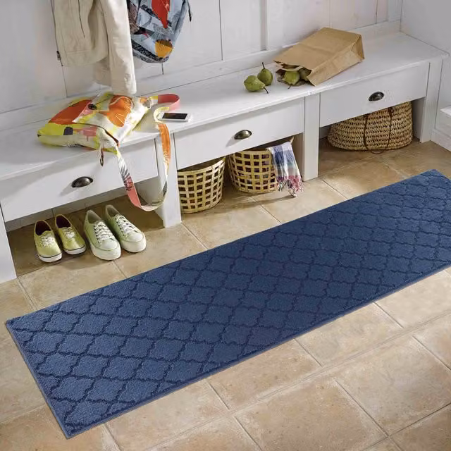 RugsbyDesire Blue Modern Graphic Rectangular Non-Slip Washable Runner, W: 80 cm, L: 300 cm