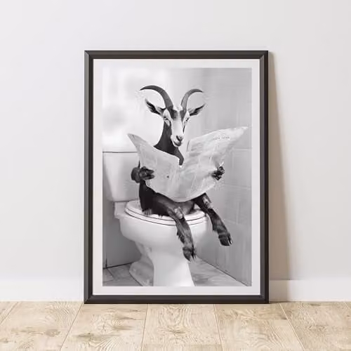 60 Second Makeover Goat On The Toilet Animal Print Paper Poster, A3