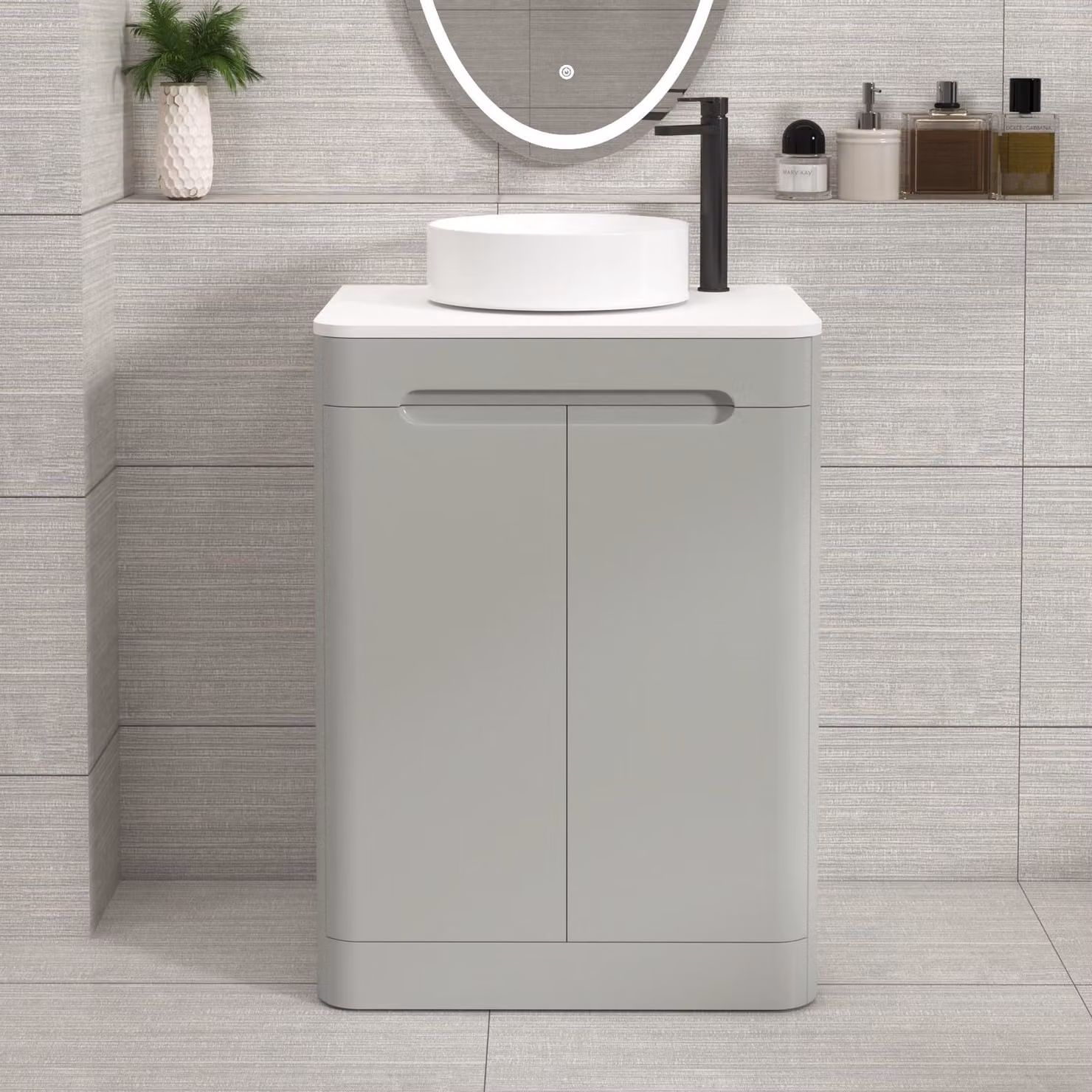 Royal Bathrooms Venice 600mm Floor Standing Vanity Unit in Dove Grey with Plain White Worktop