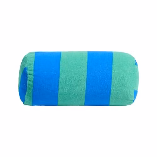 OHS Inflatable Stripe Bolster Cushion with Soft Microfibre Cover in Blue and Green, W/D/H: 36 x 16 x 16 cm