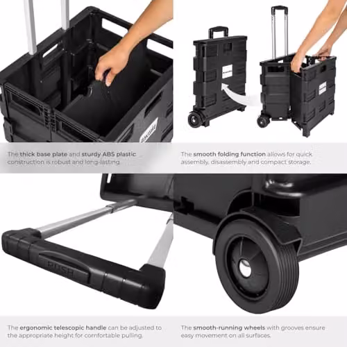 tectake 46L Folding Shopping Trolley in Black with Aluminium Telescopic Handle and 2 Wheels, W: 45 cm, D: 37.5 cm, H: 45-97 cm – 5
