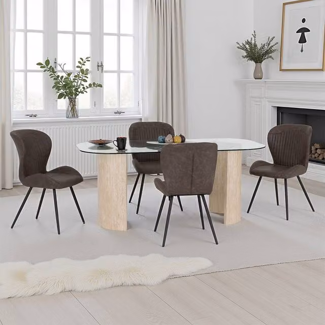 Seconique Modena Oval Glass Dining Table and Quebec Chairs Set in Brown – 1
