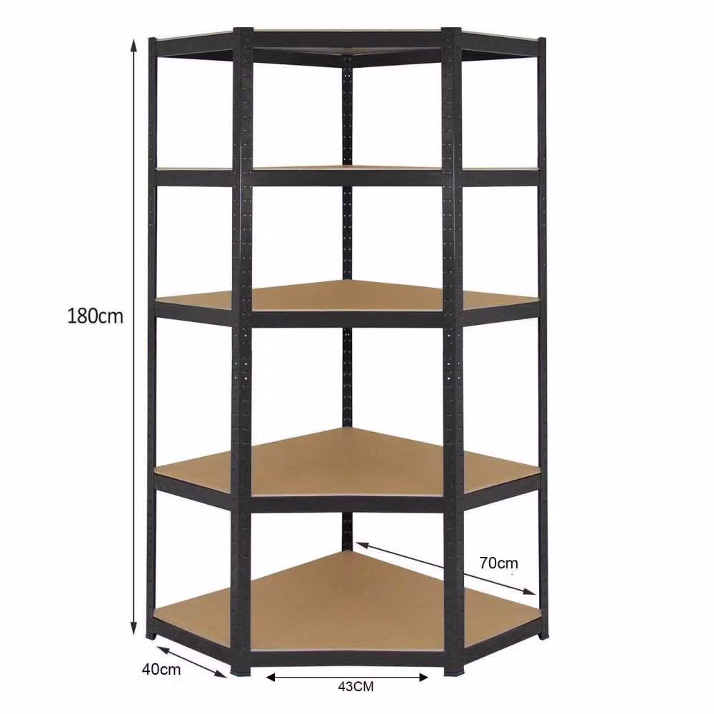Nordara Heavy Duty Boltless Corner Shelving Unit in Black, H 180 x W 70 x D 40 cm – 2