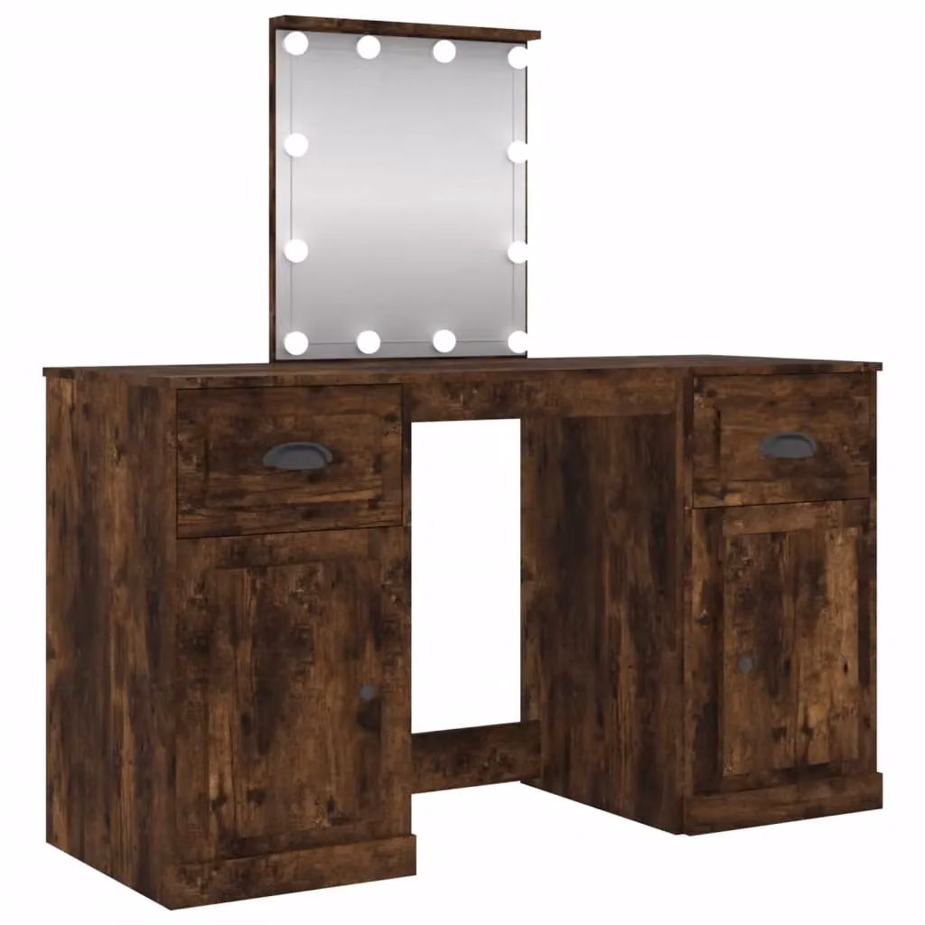Berkfield Home Dressing Table with LED in Smoked Oak Brown, W/D/H: 130 x 50 x 132.5 cm – 2