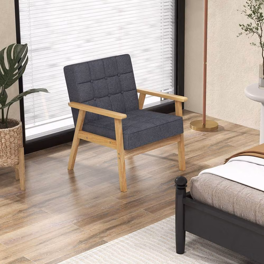 Costway Modern Upholstered Accent Armchair with Rubberwood Armrests in Grey – 3