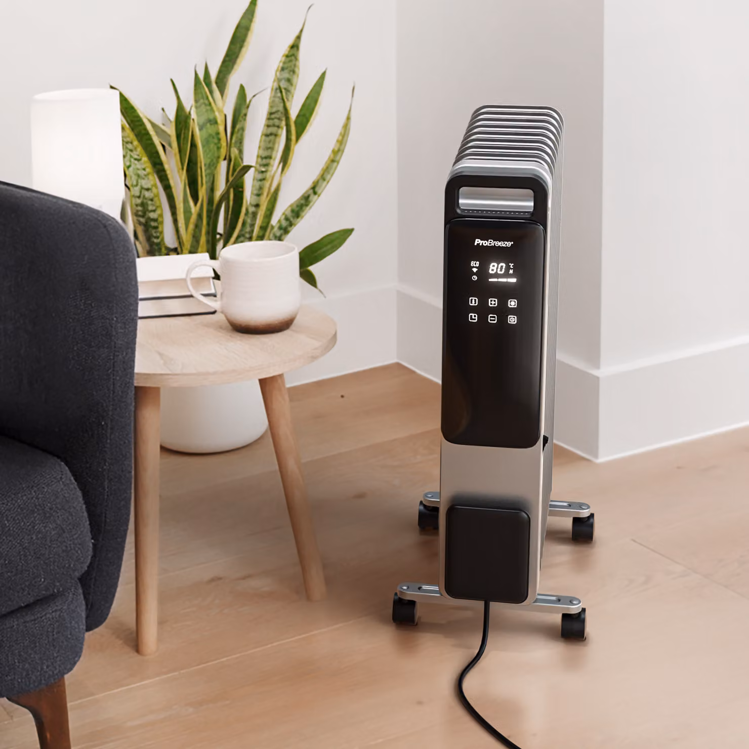 Pro Breeze 2500W 11-Fin Oil-Filled Radiator with Digital Display, Smart App Control and Timer, Silver – 4