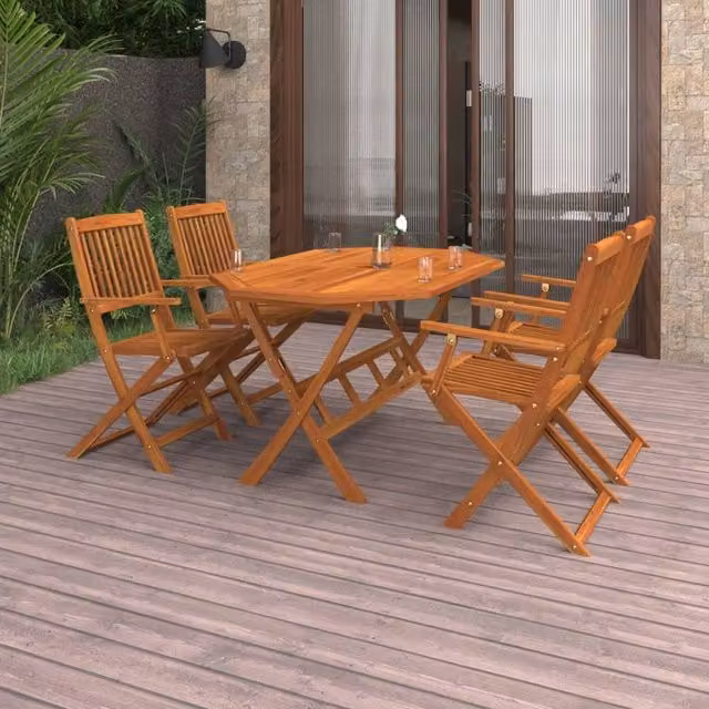 Berkfield Home 5 Piece Garden Dining Set in Brown Oiled Solid Acacia Wood