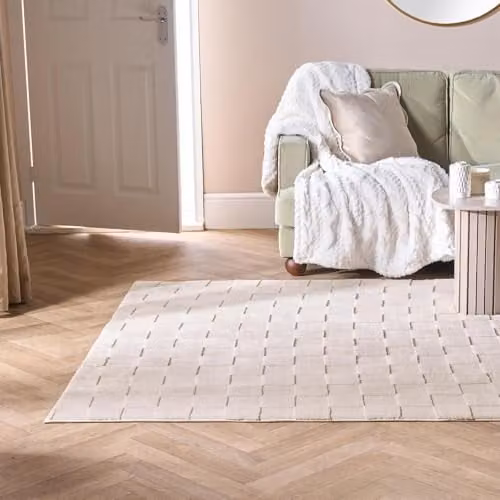 OHS Checkerboard Tufted Living Room Rug, Cream, W: 80 cm, L: 150 cm