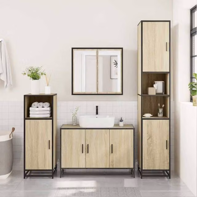 Berkfield Home 3 Piece Industrial Bathroom Furniture Set in Sonoma Oak and Brown