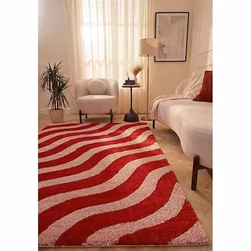 THE RUGS Joli Area Rug, Striped Red and Pink Modern Artistic Design, W: 160 cm, D: 230 cm – 3