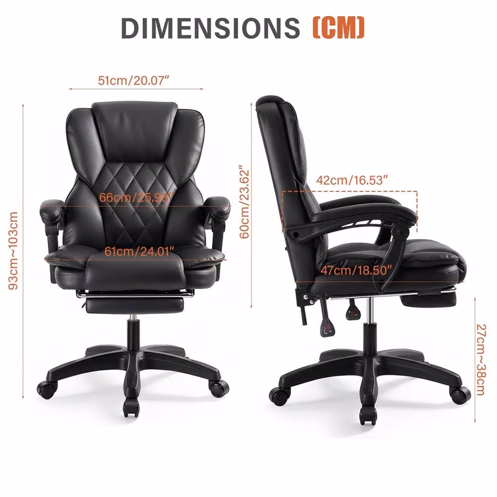 EONLION Black Synthetic Leather Executive Desk Chair with Headrest and Adjustable Height – 2