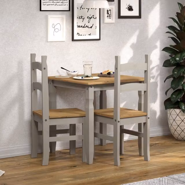 Core Corona Grey and Waxed Pine Square Dining Table and 3 Chair Set