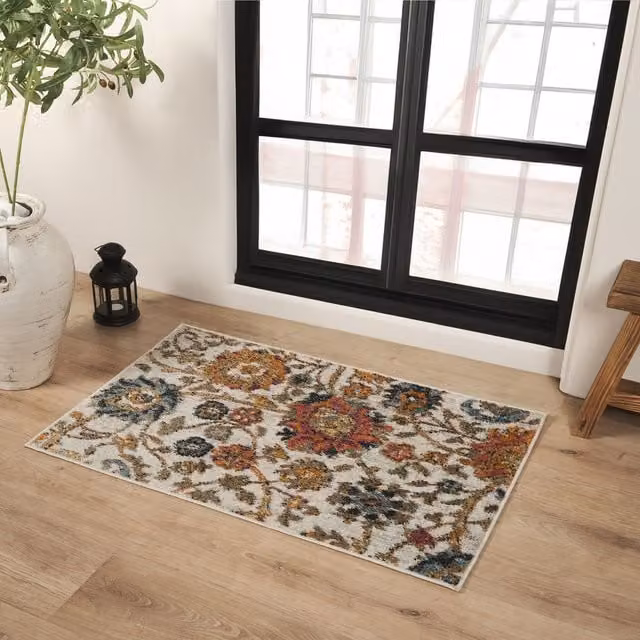 Livabliss Harput Vintage Boho Living Room Rug in Beige, Blue, Orange and Yellow, W: 200 cm, D: 275 cm