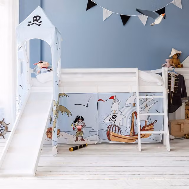 Noa and Nani Moro Cabin Bed with Pirate Pete Slide Bed in White Pine Wood