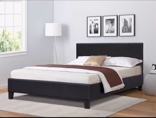 Comfy Living Ltd Modern Faux Leather Upholstered Bedframe in Black, W/D/H: 140 x 200 cm