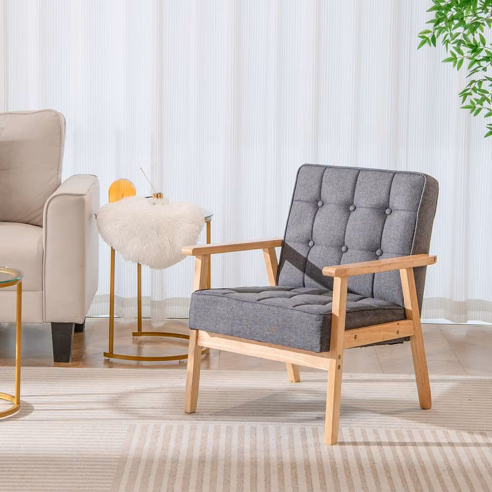 Costway Modern Upholstered Accent Armchair with Rubberwood Armrests in Grey – 2