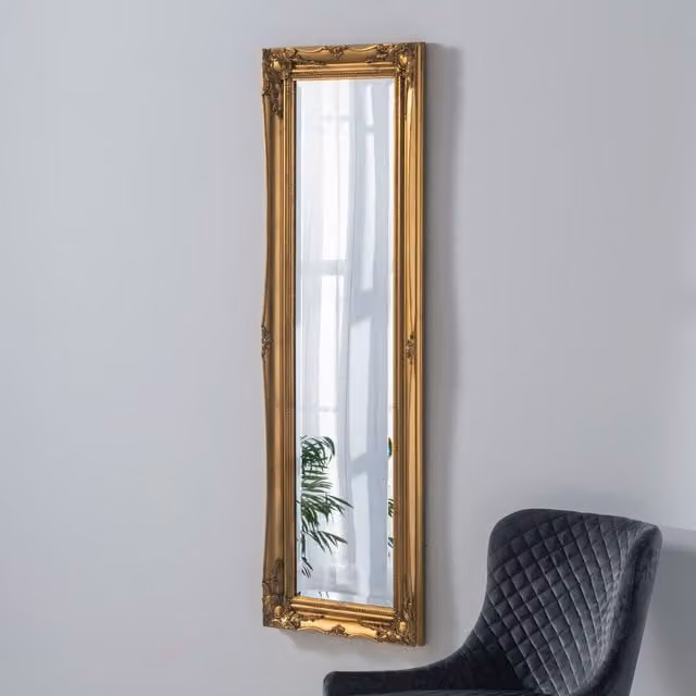 Yearn Classic French Style Narrow Rectangular Wall Mirror in Gold