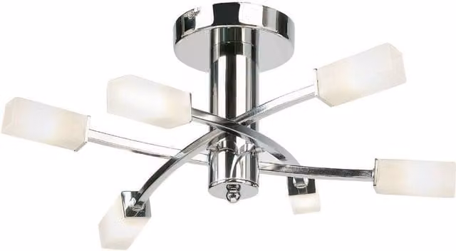 Loops Dimmable Semi Flush Ceiling Light in Chrome and Transparent Glass with Square Shade for 6 Bulbs