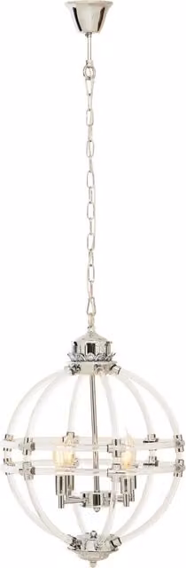 Fifty Five South Orsina Sphere Pendant Light in Clear Acrylic and Chrome Finish, Silver