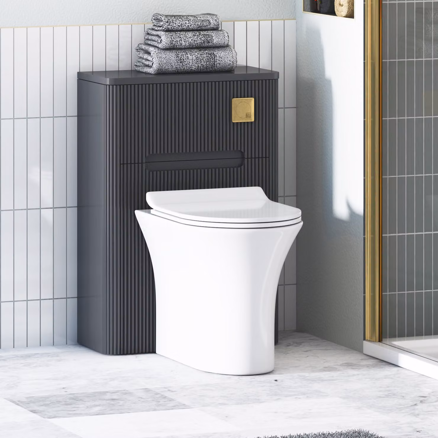 Avenza Matt Obsidian Black BTW WC Unit with Breeze Rimless Ceramic Toilet Pan, Slim Soft Close Seat and Cistern, W: 55 cm