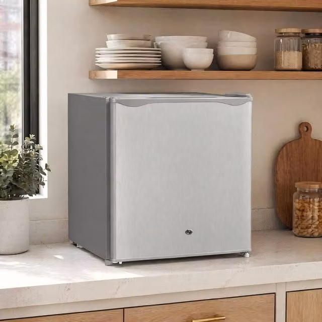 STILVORA Lockable Countertop Fridge with Chill Box and Zero Degree Zone, Grey, 46L – 1