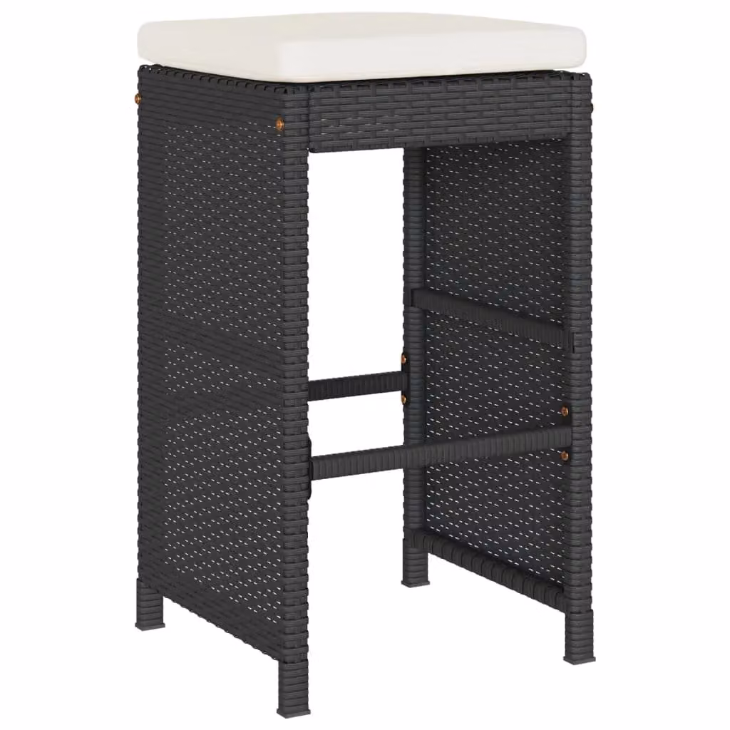 Berkfield Home Set of 2 Black Poly Rattan Garden Bar Stools with Removable Fabric Cushions – 3