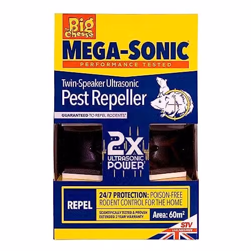 The Big Cheese Ultra Power Mega-Sonic Twin-Speaker Pest Repeller in White and Transparent for Mice and Rats – 1