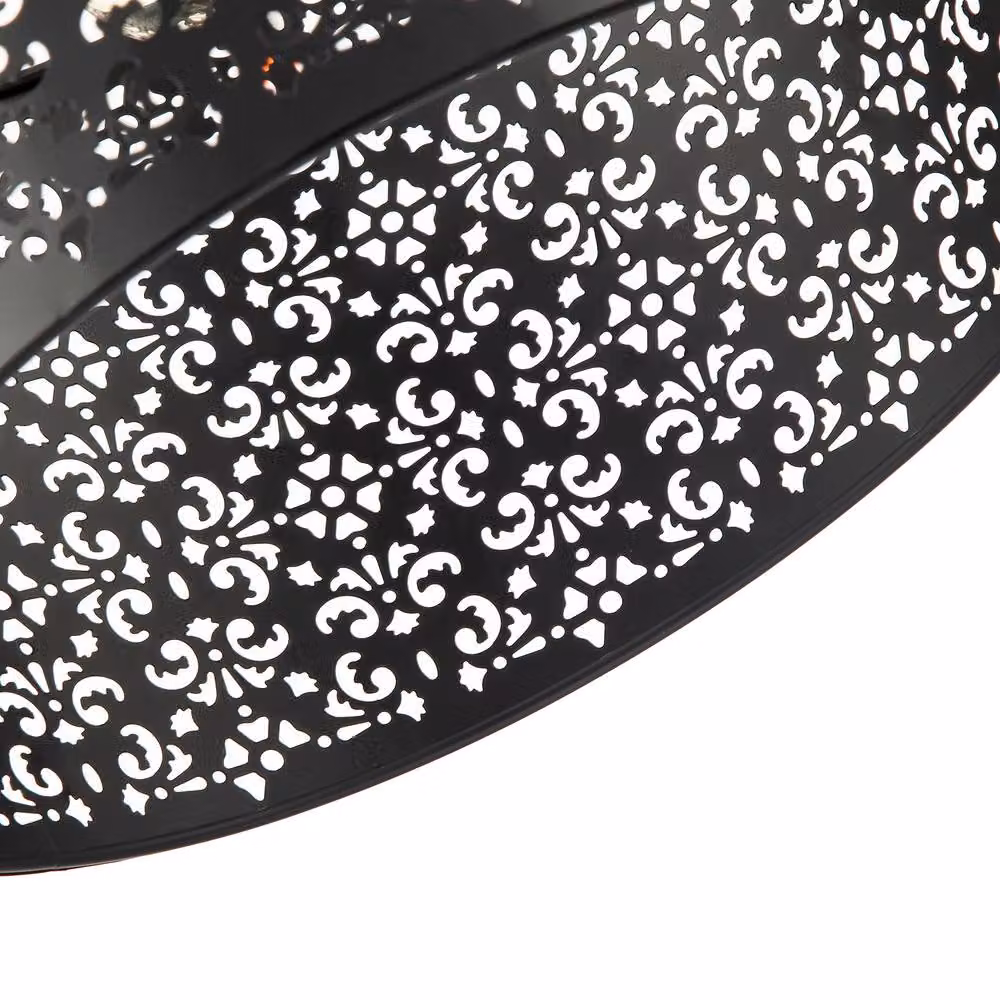 Happy Homewares Moroccan Designed Black Metal Round Pendant Shade with Floral Decor, Diameter: 40 cm – 2
