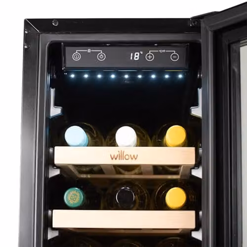 Willow W30WCB 20 Bottle Under Counter Wine Cooler, 60L Built-In Wine Fridge in Black with Touch Control Digital Display and Front Vented Cooling – 5