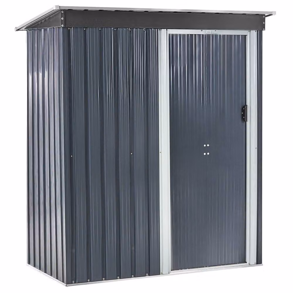 Wyld and Coco Graphite Grey Galvanised Steel Garden Shed with Lockable Sliding Doors, W/D/H: 182 x 89 x 164 cm – 2