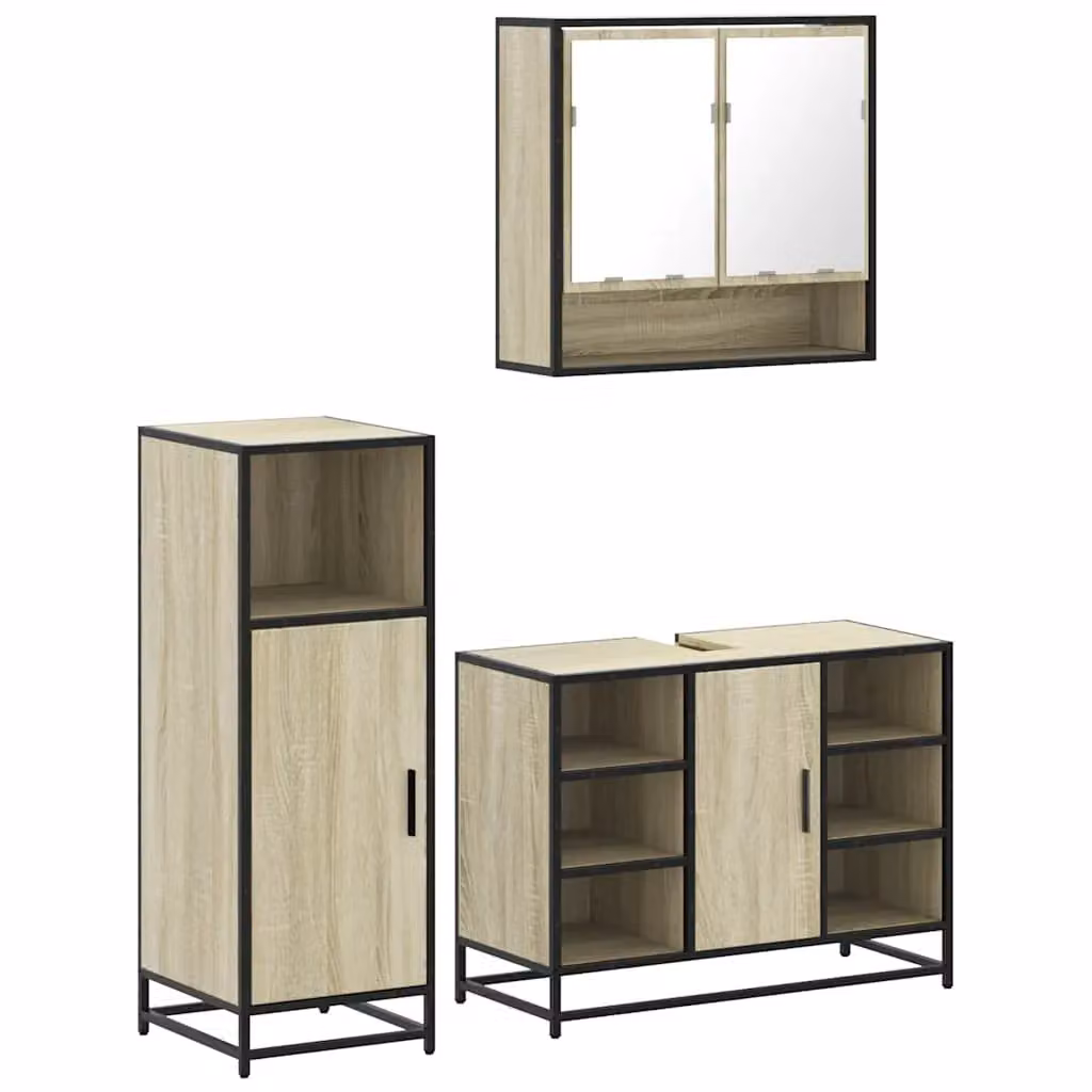 Berkfield Home 3 Piece Industrial Bathroom Furniture Set in Brown Sonoma Oak – 2