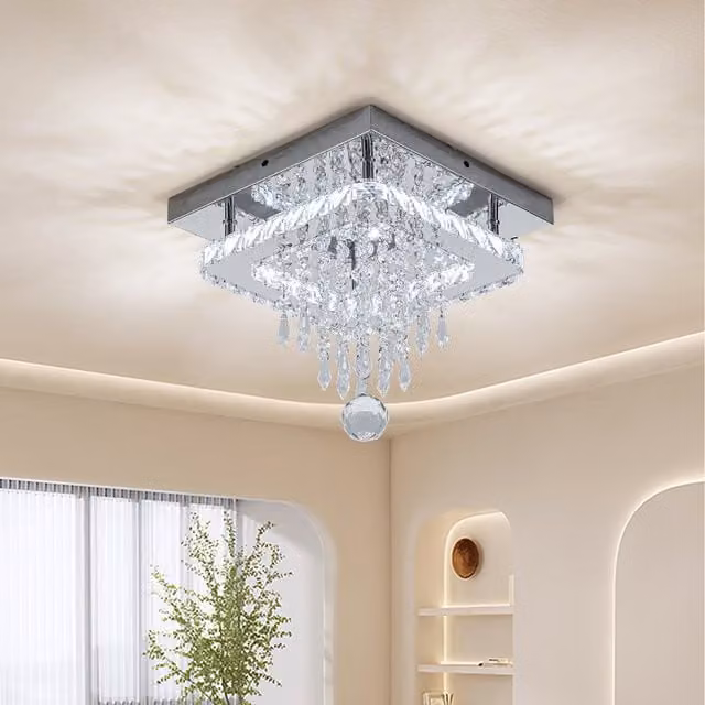 Livingandhome Modern Crystal Drop Ceiling Light in White and Chrome