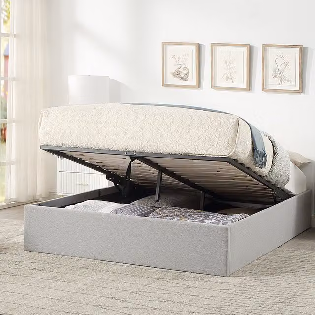 Home Treats Modern Upholstered Platform Ottoman Storage Bed Frame in Grey, W/D/H: 120 x 200 cm