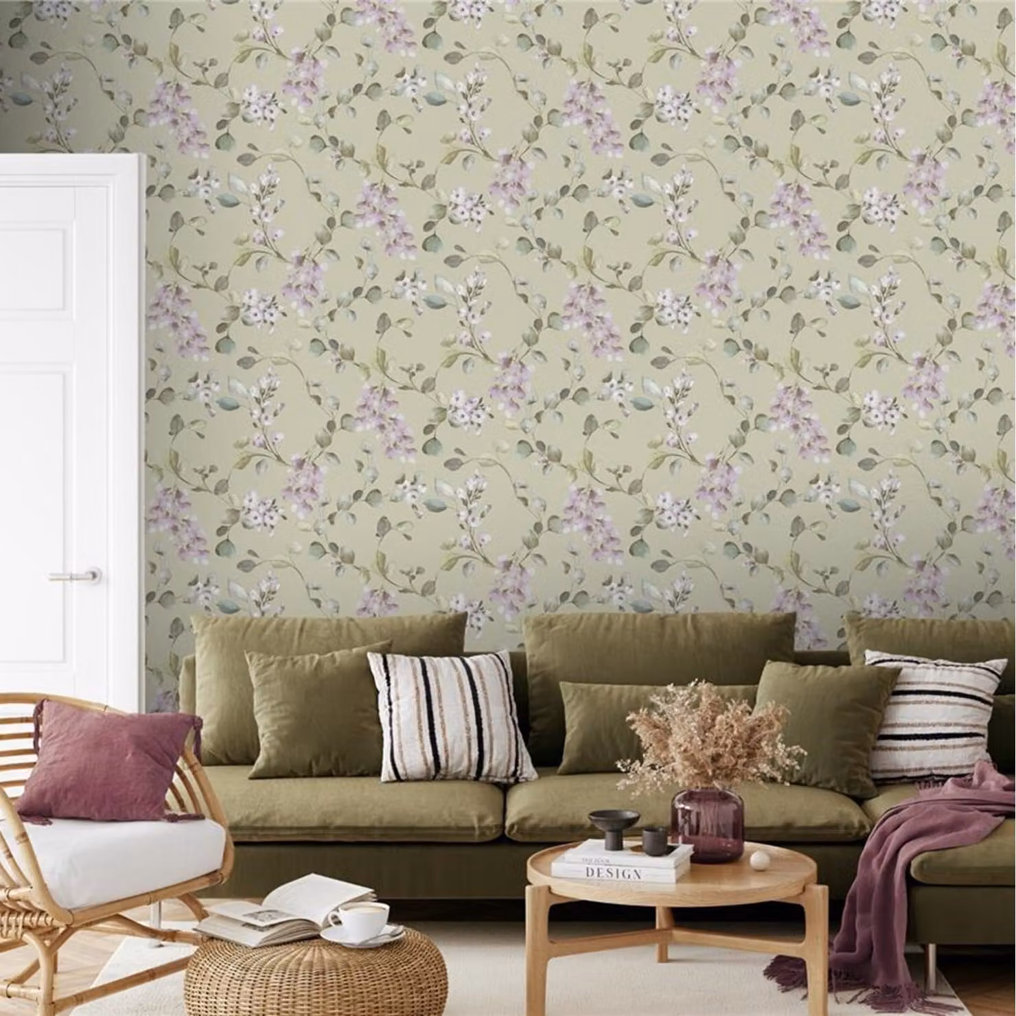 Rasch Rosalie Floral Botanical Wallpaper in Green and Purple – 2