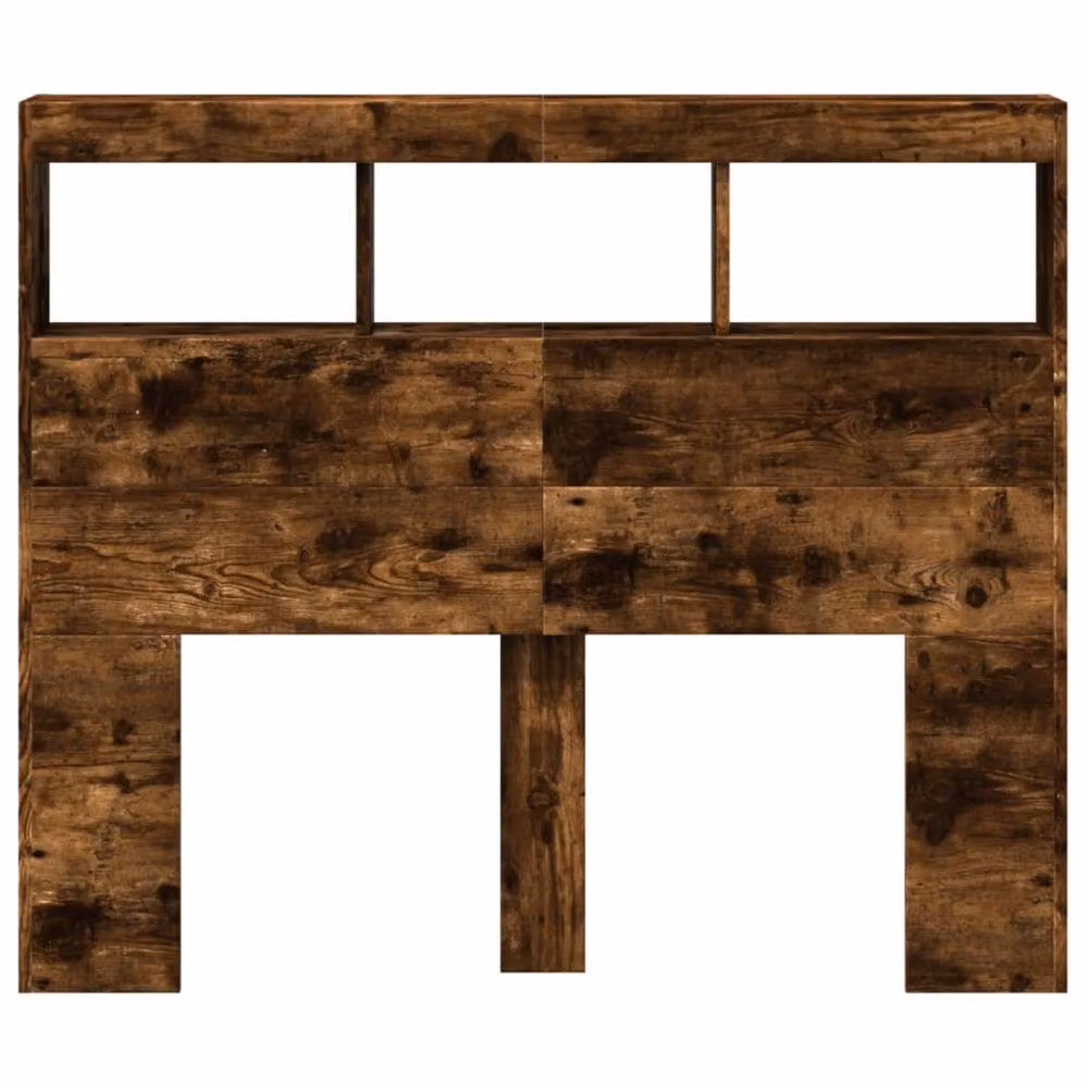 Berkfield Home Headboard Cabinet with LED in Smoked Oak, Brown, W/D/H: 120 x 17 x 102 cm – 5