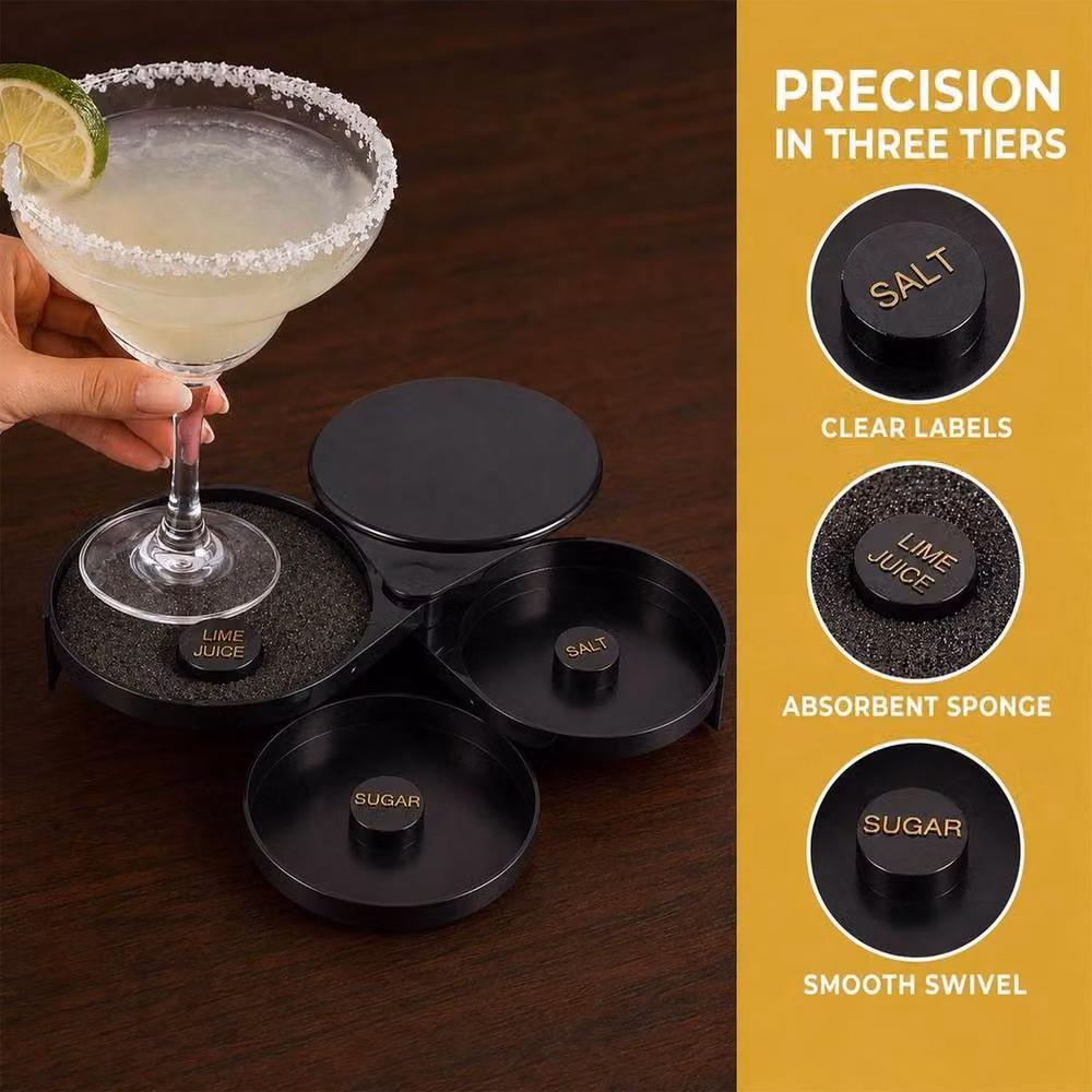 FLAVORA 3-Tier Rotating Bar Glass Rimmer Bartender Tray, Black, W: 100 cm, D: 60 cm – 5