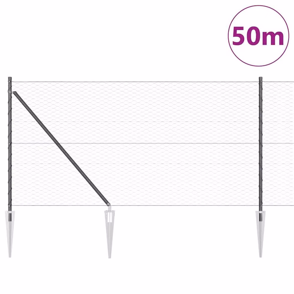 Berkfield Home Grey Powder-Coated Steel Hexagon Fence, 1 m x 50 m – 2
