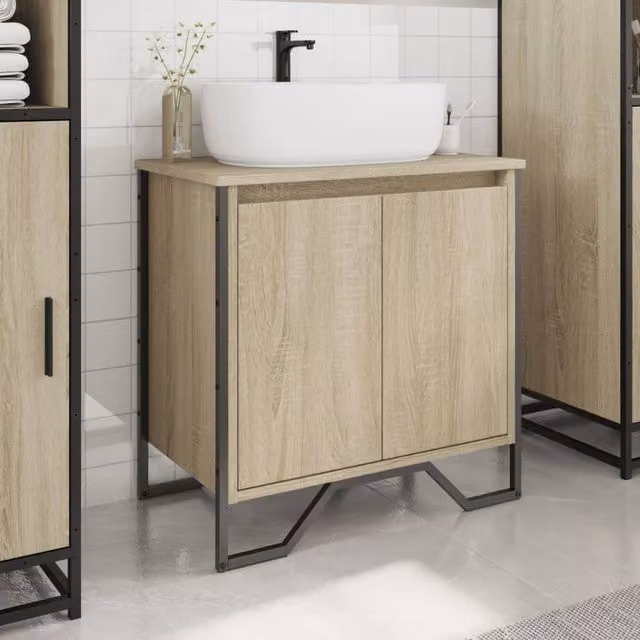 Berkfield Home Modern Freestanding Bathroom Sink Cabinet in Sonoma Oak, W/D/H: 60 x 35 x 60 cm