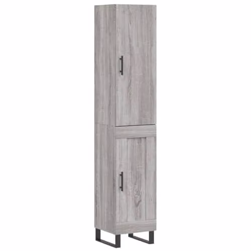 vidaXL Modern Grey Sonoma Highboard with Hinged Doors and Internal Shelves, W/D/H: 34.5 x 34 x 180 cm