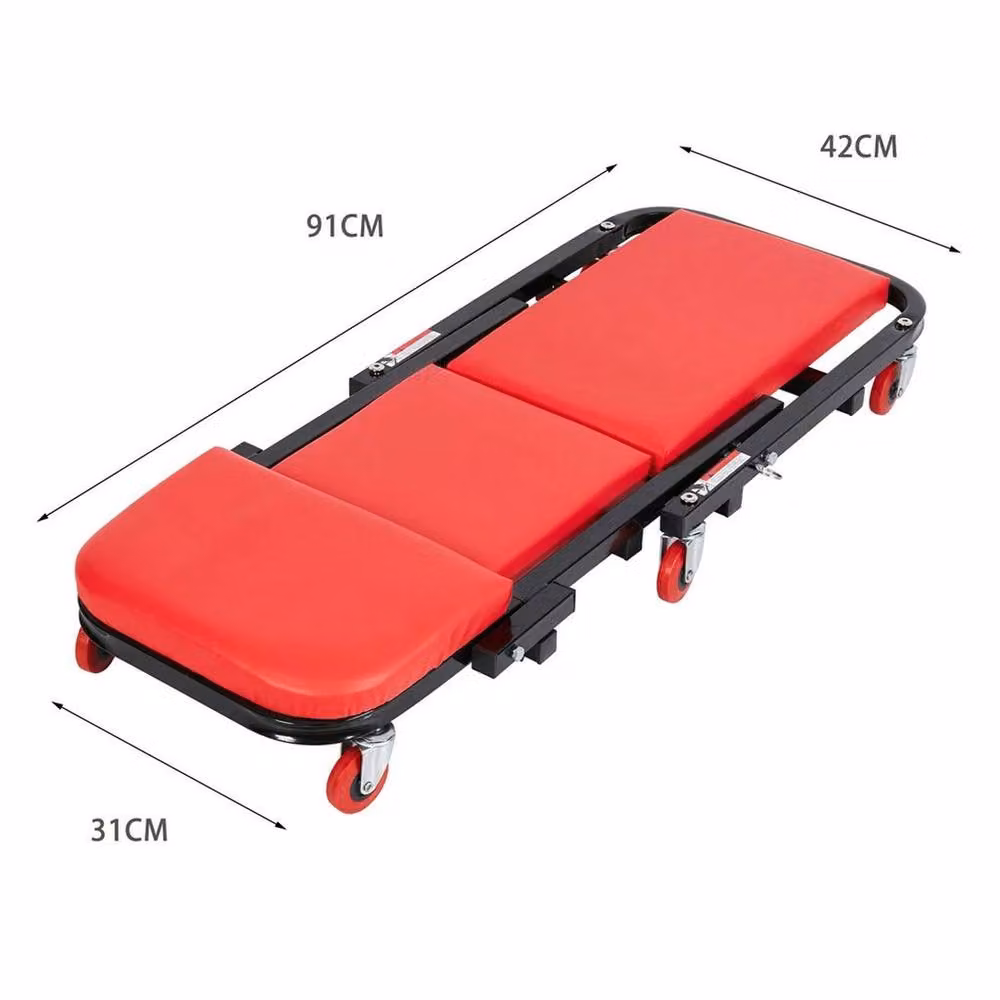 VOGREX Rolling Mechanic Creeper Trolley with Headrest and Side Trays in Red – 2
